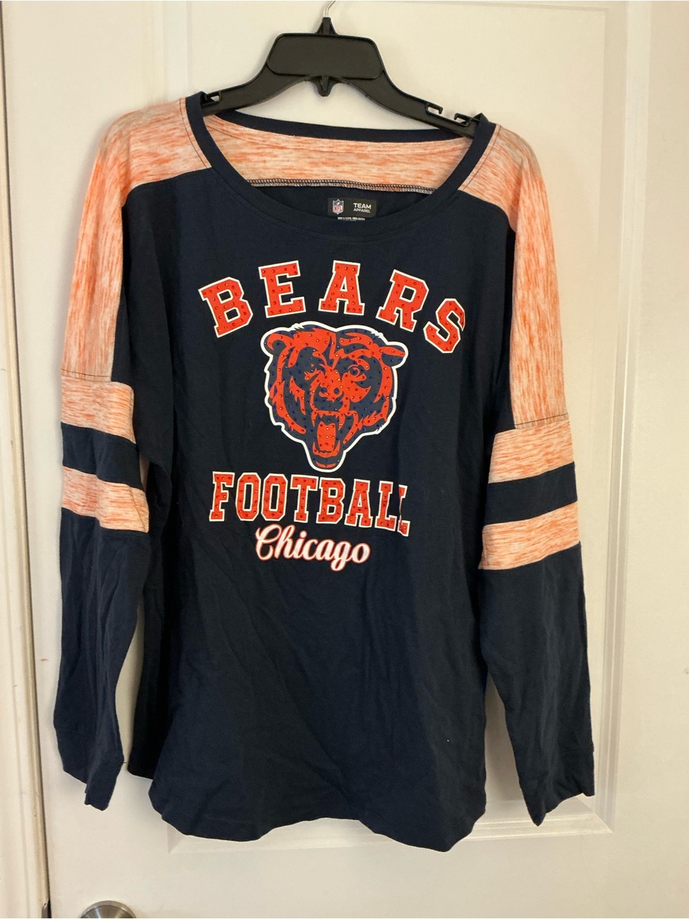 NFL Team Apparel Chicago Bears Long Sleeve Graphic Shirt Size L Navy Orange